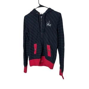 Volcom Black Red Striped ZipUp Hoodie Medium Vintage Y2K‎